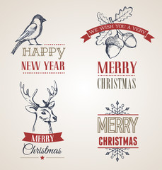 Christmas vintage concept with typography and ribbons