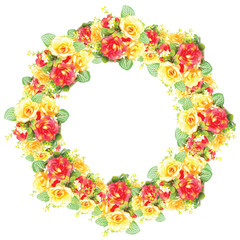 red and yellow rose frame in the shape of circle