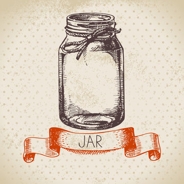 Rustic, Mason And Canning Jar. Vintage Hand Drawn Sketch Design.