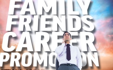 Composite image of unsmiling businessman standing