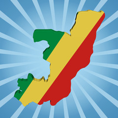 Republic of Congo map flag on blue sunburst illustration