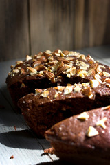 Chocolate cake with nuts.