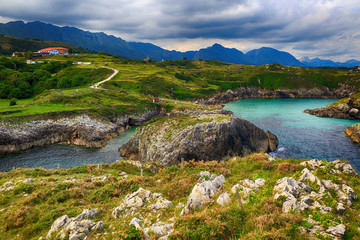 Naklejka na ściany i meble beautiful scenery with the ocean shore in Asturias, Spain