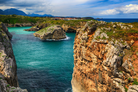 beautiful scenery with the ocean shore in Asturias, Spain