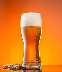 Glass of beer with orange background