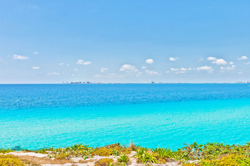 tropical sea and Cancun coastline, Mexico
