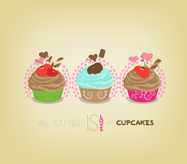 cute retro cupcakes card