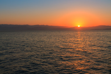 Beautiful sunrise on the beach in Corfu