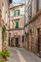 Naklejka premium Old streets in the town of Sorano, Italy
