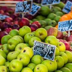 Green and red apples in local market in Copenhagen,Denmark.