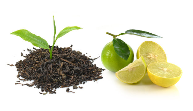 tea with lemon and black tea isolated on white background