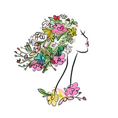 Female profile with floral hairstyle for your design