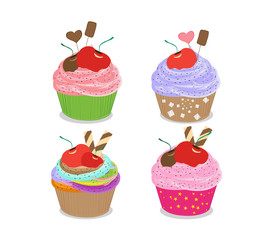 Set of delicious cupcakes isolated on white background