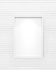 white blank picture frame on white brick wall