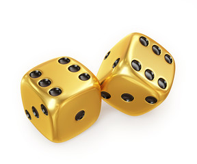 golden lucky dice, isolated on white background