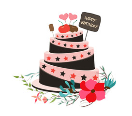 happy birthday cupcake and florals