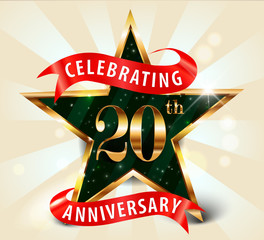 20 year anniversary celebration golden star ribbon