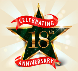 18 year anniversary celebration golden star ribbon