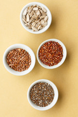 Chia seeds, flax seeds, red quinoa,sunflower seeds,