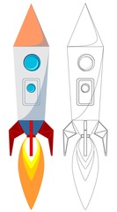 Flying Rocket with Illyuminotor and Flames from the Engine.