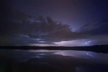 Fototapeta na wymiar Supercell thunderstorm at night with lightning