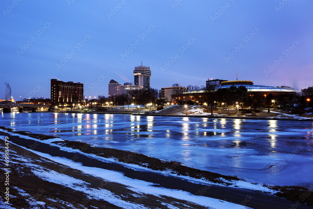 Wall mural wichita, kansas accross the frozen river