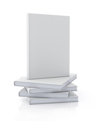 3d model of blank book standing on pile of books