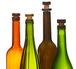 few empty closed wine bottles close up