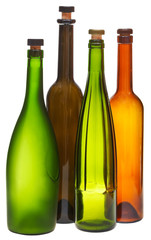 colored empty closed wine bottles