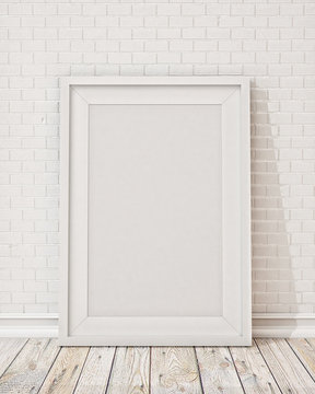 blank white picture frame on the wall and the floor