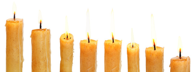 set of lighted candles close up