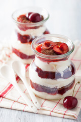 healthy dessert with creme fraiche jam and chocolate