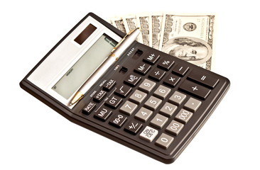 Business picture: money and calculator over white