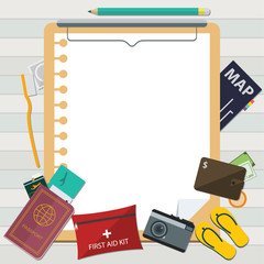 Flat Icon of Travel on Summer Vacation and Clipboard