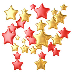 golden and red stars flying isolated on white background
