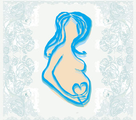 pregnant woman on an abstract background - baby shower card