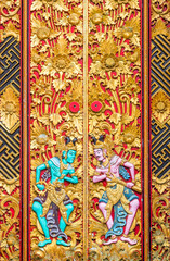 Ancient wood carving with paint at inner part Ulan Danu temple