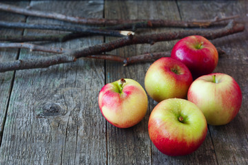 fresh apples on a wooden background