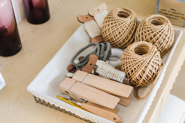 Obraz na płótnie Canvas Tray of Knitting Accessories