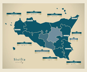 Moderne Landkarte - Sicilia IT