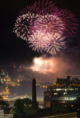 Edinburgh Cityscape with fireworks over The Castle