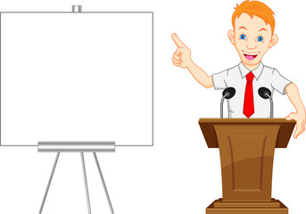 cute businessman and blank sign