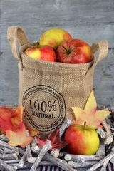 Foto auf Acrylglas Natuurlijke en biologische appels  in een jute zak © trinetuzun