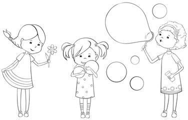Set of outline girls
