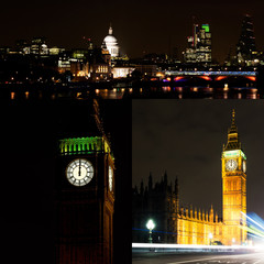 London by night collage. Midbight, New Year.