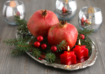 Christmas decoration with pomegranates