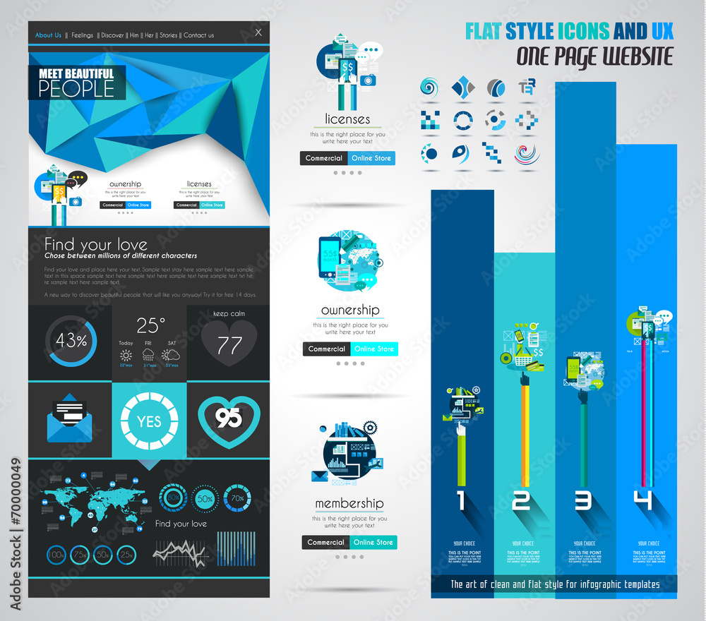 Poster one page website flat ui design template.