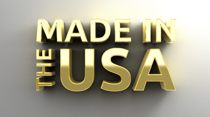 Made in the USA - gold 3D quality render on the wall background