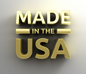 Made in the USA - gold 3D quality render on the wall background