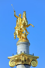 Fototapeta premium Sculpture of St George on the top of Freedom Monument in Tbilisi
